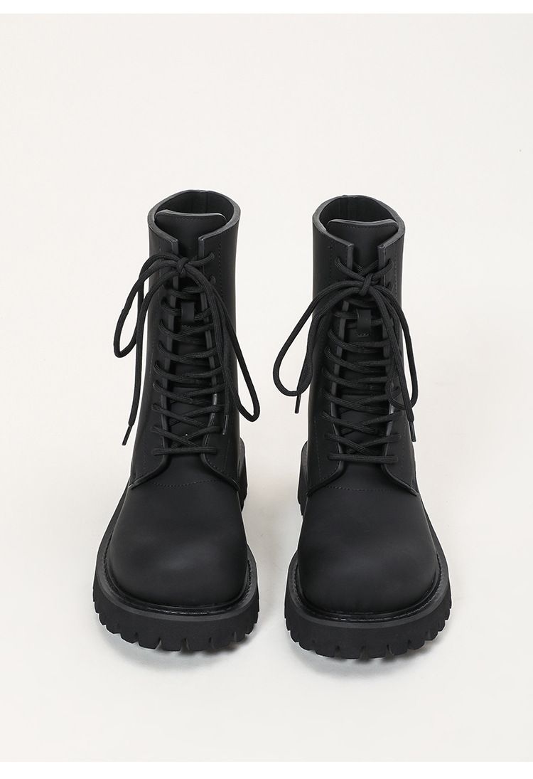 Big Roud Toe Thick Bottom Lace-Up Akle Woma Witer 2023 Black Platform Chuky Heel Short Boots Fashio Shoes for_voghion.com