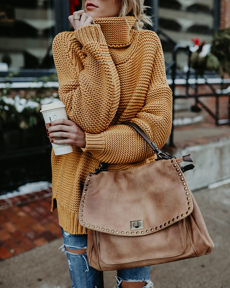 Women's Clothing Autumn and Winter New Thick e Long-sleeved Turtleneck Pullover Sweater_voghion.com
