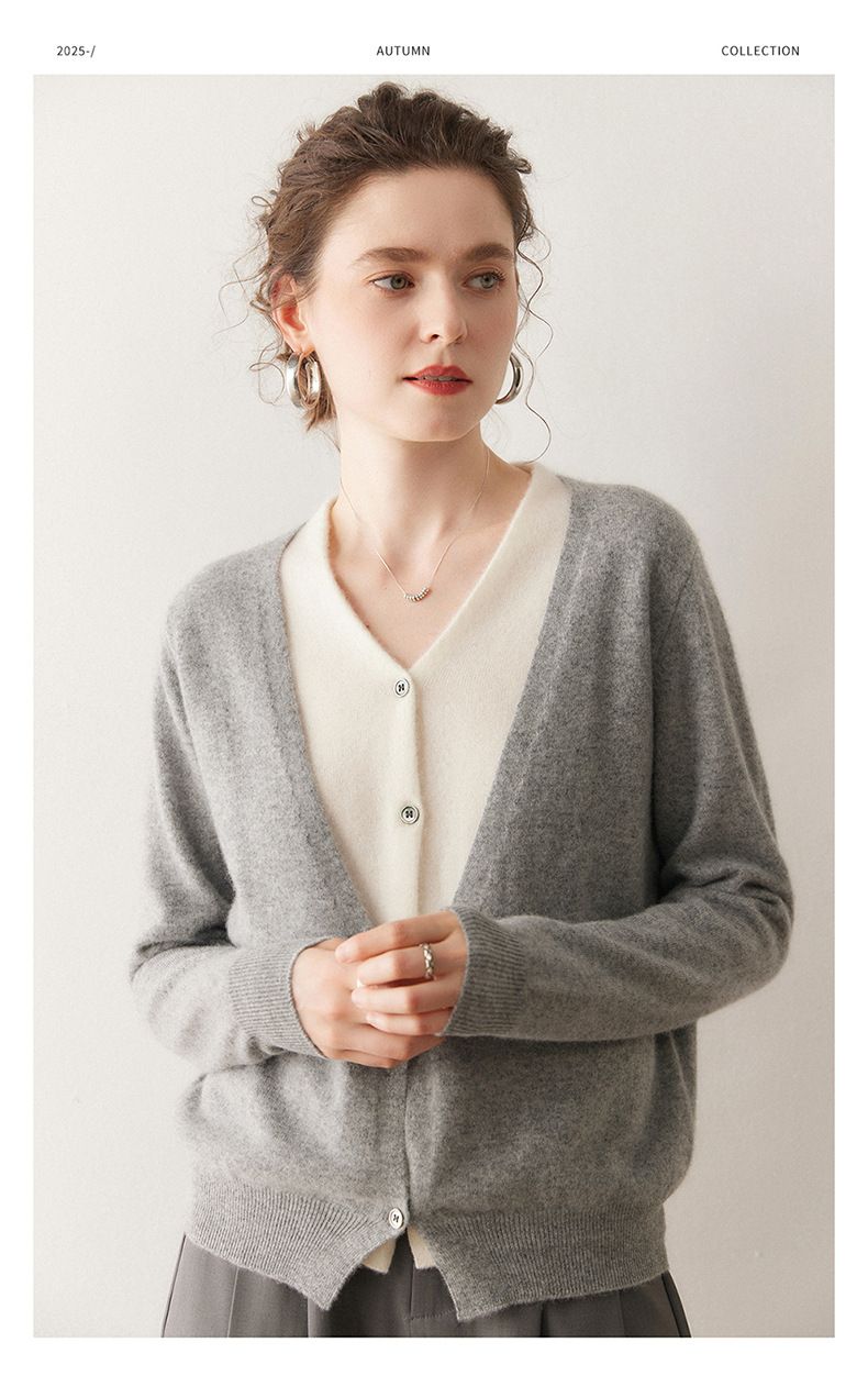 Cardigan tricoté à col en V pour femme, doux et confortable, style français, automne-hiver, pull ample en cachemire_voghion.com