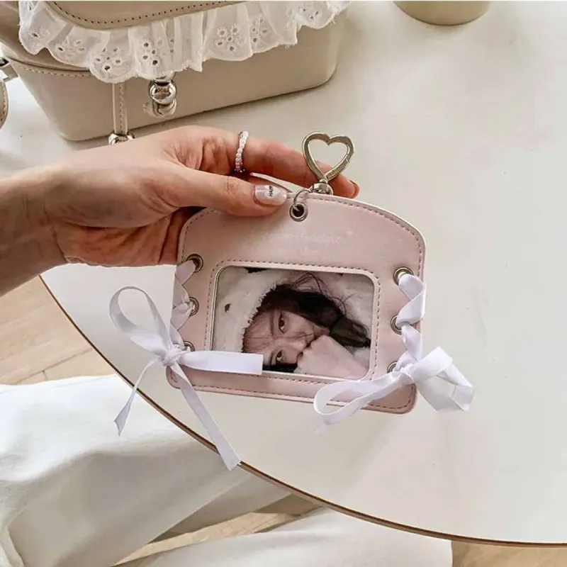 Card Holders Korean Idol Balletcore Pocard Holder Ribbon Style PU With Keychain Pendant Protective Case_voghion.com