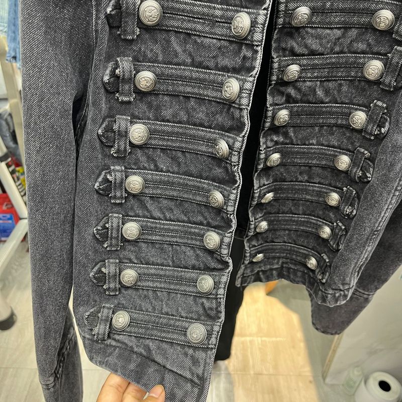 Vêtements pour femmes, style palais rétro, haut boutonné à manches longues, mode printemps et automne, col montant, veste courte en jean_voghion.com
