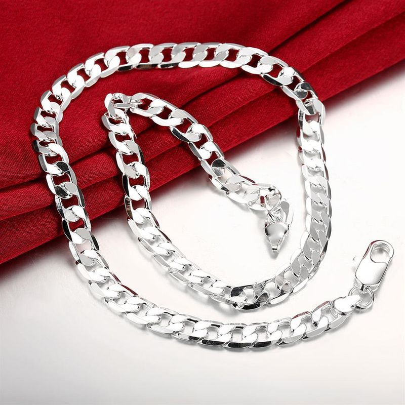 Fashion Fine Classic 8MM sideways gold Necklace charms Sterg sier for men woman Jewelry wedding party Holiday gifts_voghion.com
