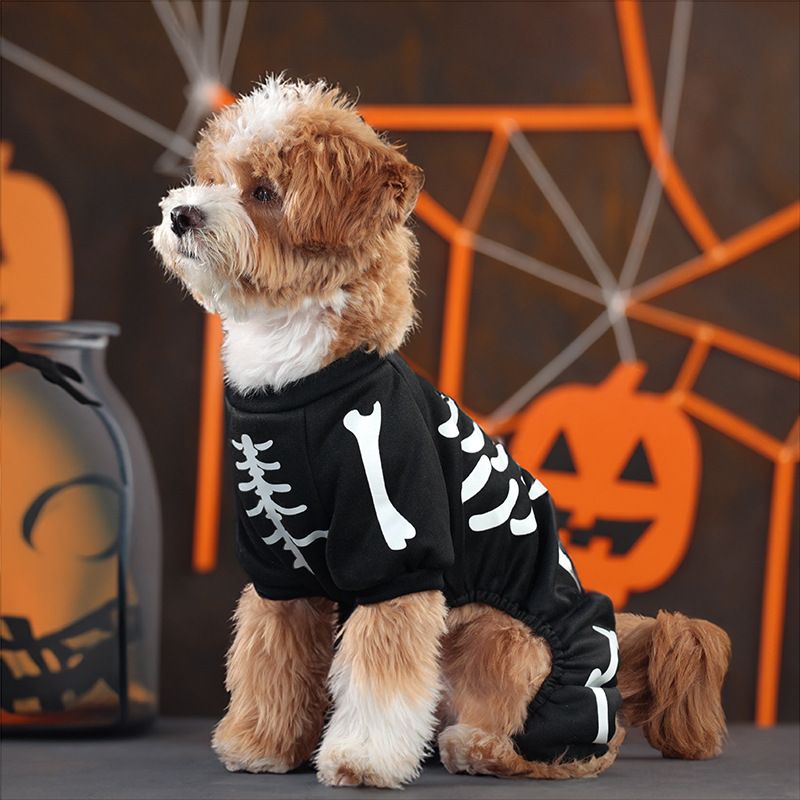 Nuovo costume di Halloween per animali domestici, scheletro di cane, personalità luminosa, vestito a quattro zampe per cani di piccola e media taglia_voghion.com