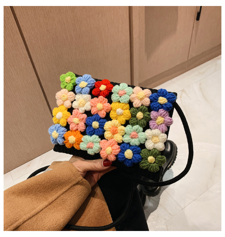 Borsa a tracolla all'uncinetto da donna - Borsa a tracolla floreale bohémien (nero/bianco/beige) - Borsa da spiaggia in cotone fatta a mano_voghion.com