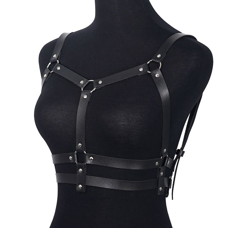 HOT Vrouwen Goth Pu Leer Bezaaid Decor Verstelbare Riem Gothic Harnas Lingerie Bondage lingerie_voghion.com