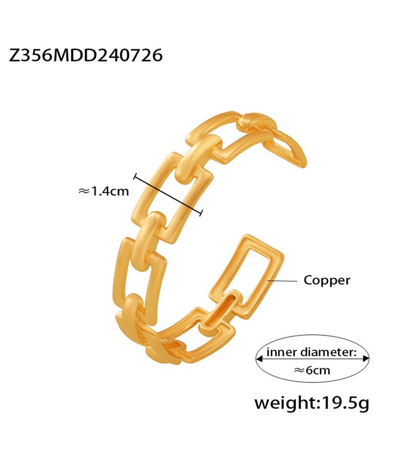 Geometrisches offenes Armband aus hohler Kette, verkupfert mit echtem Gold, Mode-Persönlichkeits-Trendschmuck_voghion.com
