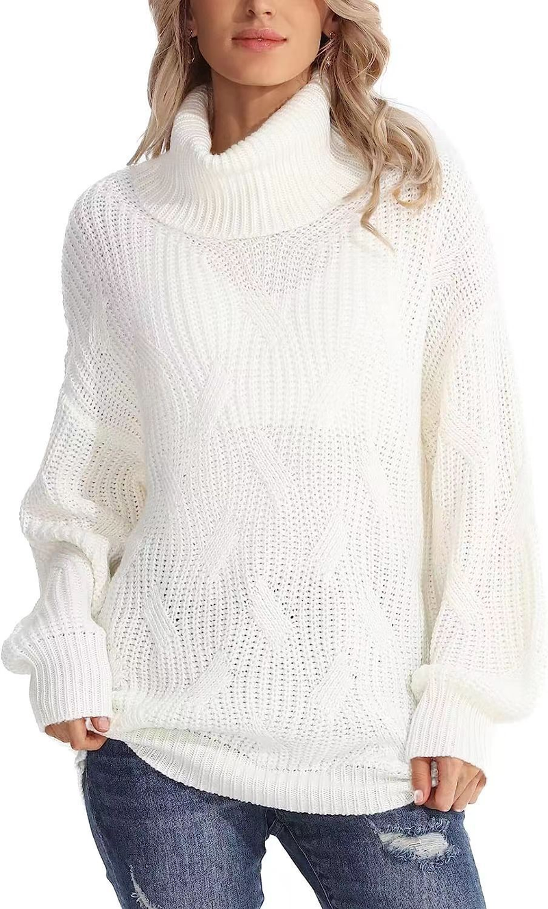 Pull tricoté à col roulé et manches longues pour femme, ample, à la mode_voghion.com