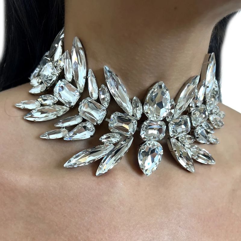 New Geometric Necklace Ladies Party Personality Square Necklace Water Drop Rhinestone Necklace_voghion.com