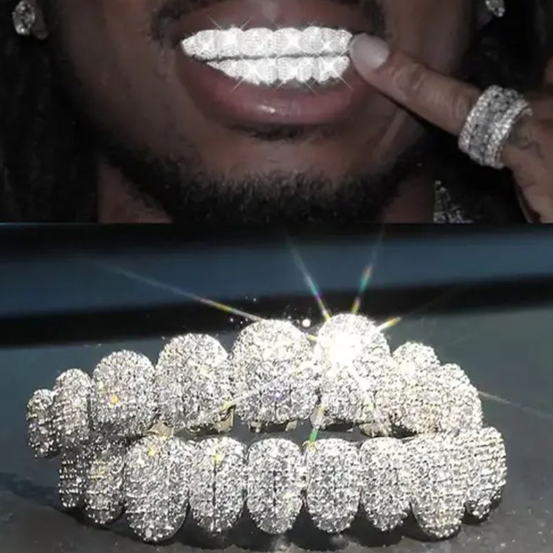 Aurora Atelier TOPGRILLZ Iced Out 10 Top & 10 Bottom 5A CZ Stones Denti Grillz Punk Rapper Placcato Oro 14K Zircone Denti Gioielli per la Bocca_voghion.com