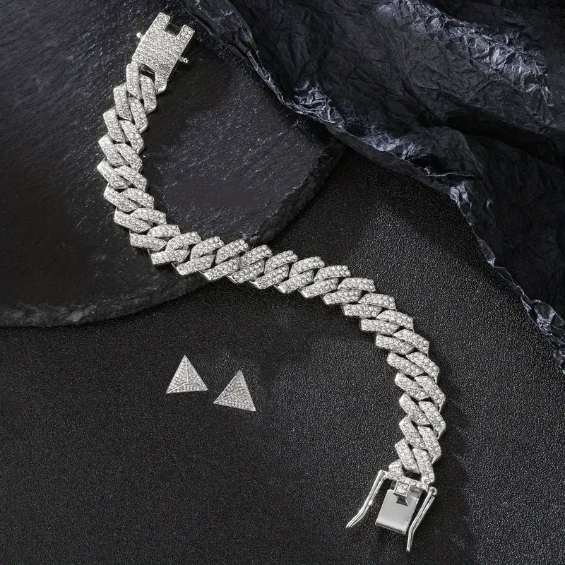 New street style Cuban chain earrings alloy men's suits niche hip hop jewelry accessories_voghion.com
