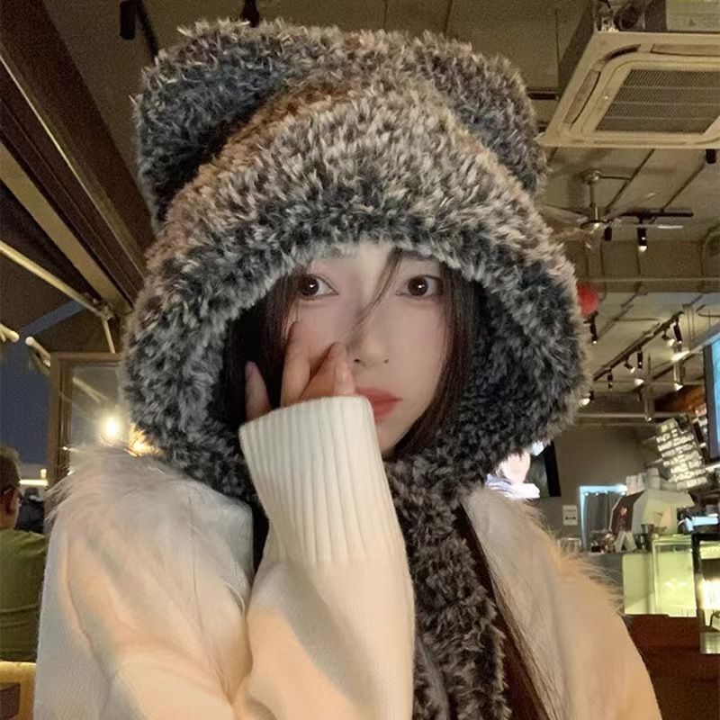 Cappello di peluche con paraorecchie di alta qualità, elegante, grigio, soffice e carino, per donna, autunno inverno, spesso, caldo e antifreddo_voghion.com