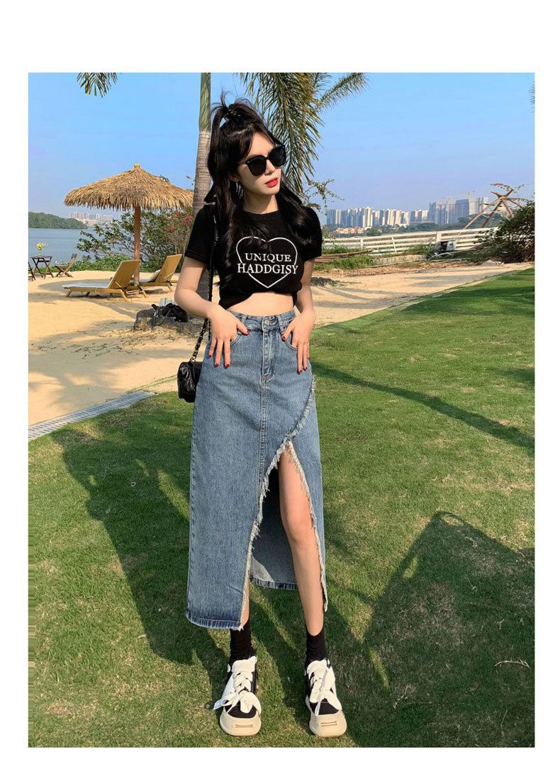 Gonna da cowboy, spacco da donna, linea ad A estiva alla moda a vita alta, lunghezza media irregolare con bordo in pelliccia e glutei_voghion.com