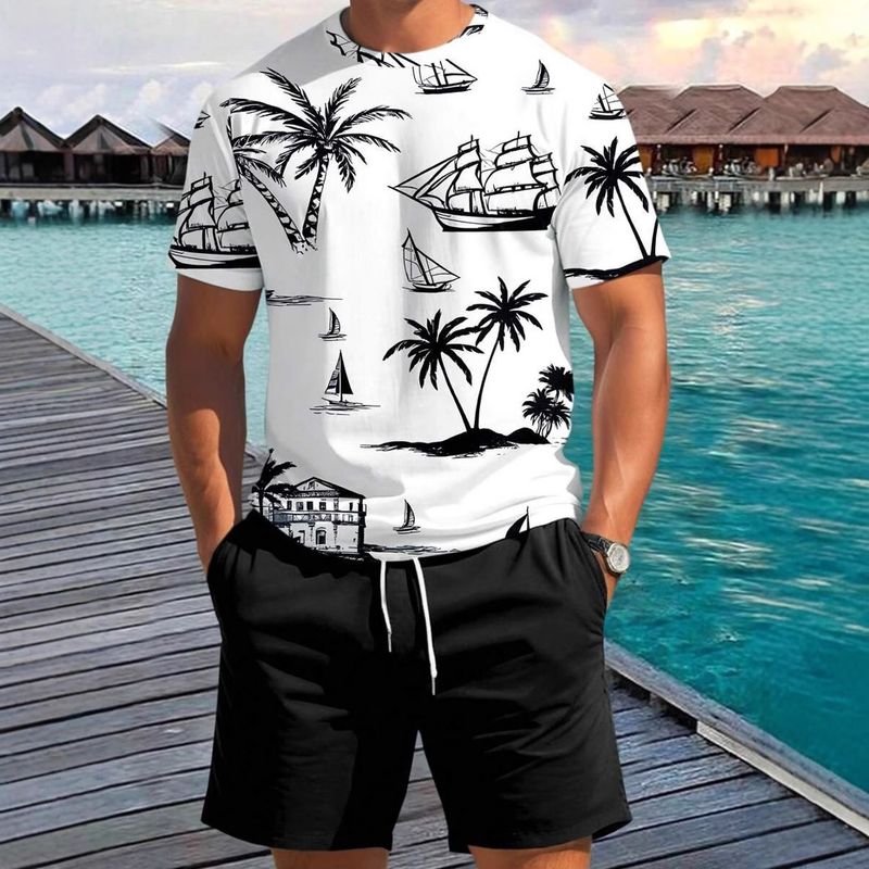 T-shirt e pantaloni a maniche corte alla moda di alta qualità transfrontaliera del 2025, vestibilità ampia, stampa digitale 3D personalizzabile da uomo_voghion.com