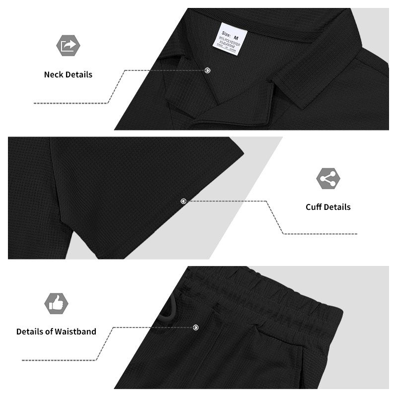 Polo ample à manches courtes et col gaufré pour homme, style américain, ensemble décontracté avec short et col gaufré_voghion.com