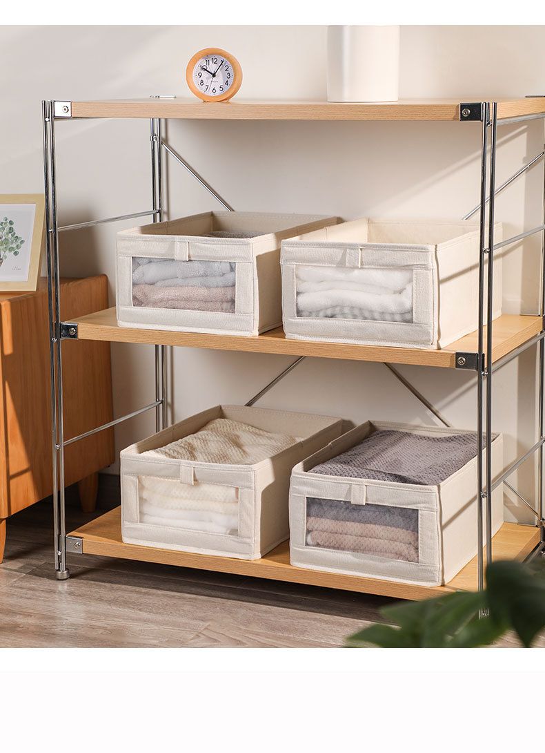 Siichtbar Späicherkëscht mat Fënster Späicherkëscht aus Kotteng a Léngen, Schubladenstil, Kleederschaf Späicherkëscht, Stoff, Hosen Späicherkëscht_voghion.com