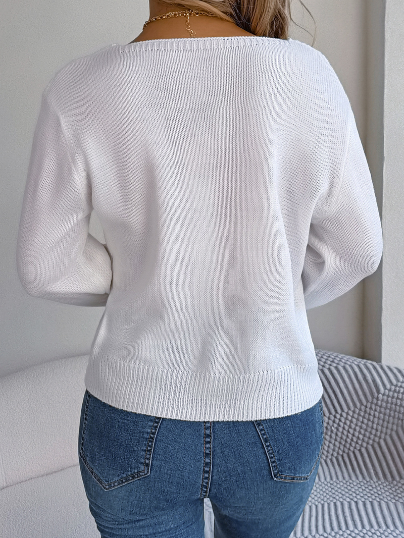 Maglione pullover casual con scollo quadrato e maniche a lanterna in maglia a trecce, moda femminile per autunno e inverno_voghion.com