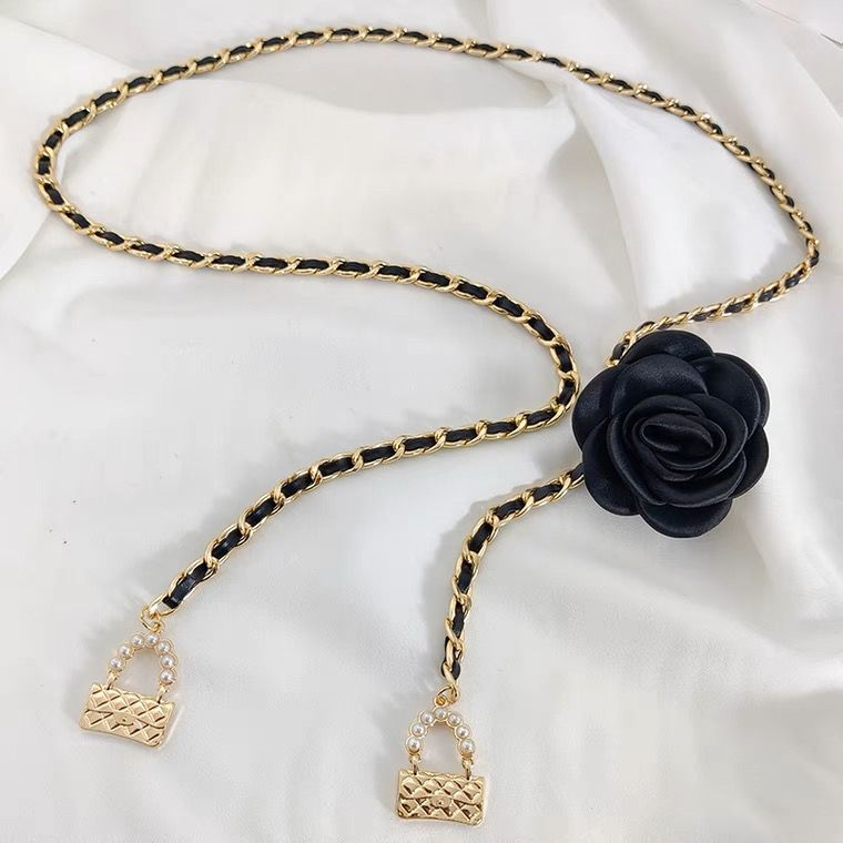 Camellia Blossom Waist Chain 2023 New Flower Chain Accessories Women's Belt Decoration with Dress Jeans Chain _voghion.com