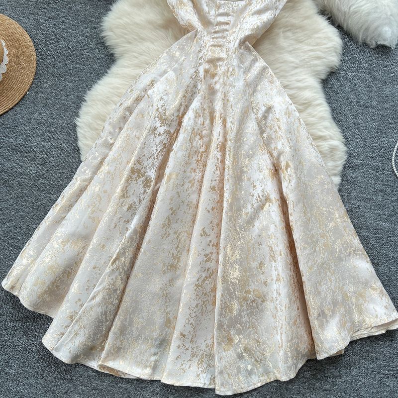 Robe jacquard rétro Palace - Taille fine d'inspiration française et jupe longue moelleuse, élégante robe d'été pour femme_voghion.com