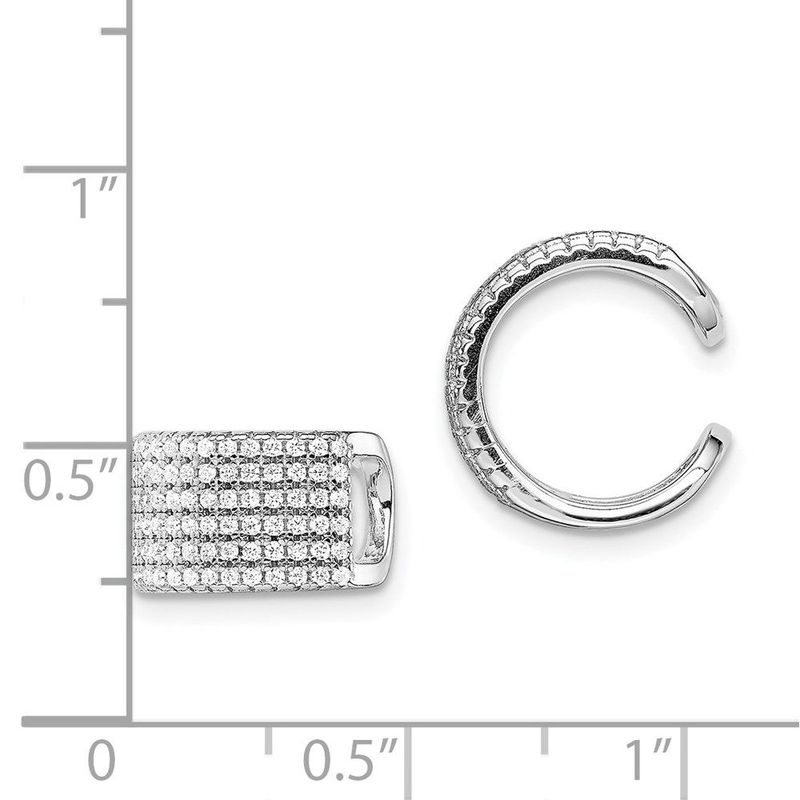 Sterling Silver Rhodium-plated Polished Pave CZ Single Cuff Earring_voghion.com