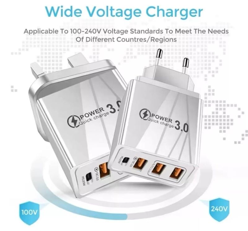 UK Plug Type-C PD Fast Charge USB Hub Mains Adapter Wall Charger For IPhone Sams_voghion.com