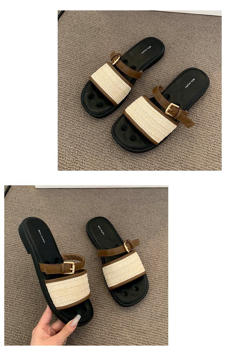 Stomp Feeling Soft Bottom Non-slip Flat Slippers Women's Outer Wear New Retro All-match Casual Beach Shoes_voghion.com