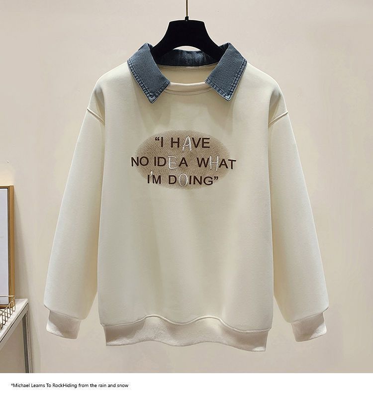 Conjunto de sudadera con cuello polo y jeans elásticos estilo preppy: un conjunto moderno de dos piezas para niñas._voghion.com