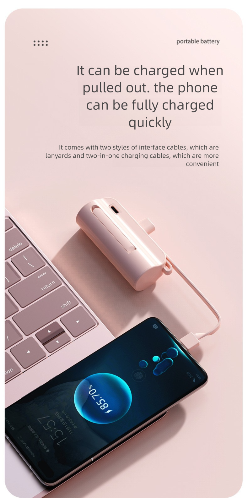 Mini 5000mAh Tasche Kapsel Bank Mit Gebaut-in Kabel Tragbare Geschenk Mobile Power KC Zertifizierung_voghion.com