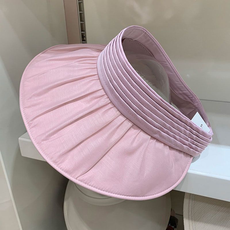 Summer Seersucker Pleated Sun Protection Sun Hat Women's Hat UV Protection Foldable Versatile Elegant Empty Top Sun Hat_voghion.com