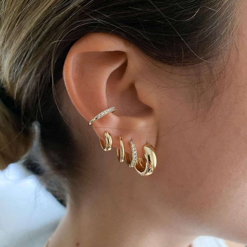 Minimalist Smooth Circle Earrings High-End Twisted Needle Clips Copper Gold-Plated Ear Cuffs Set_voghion.com