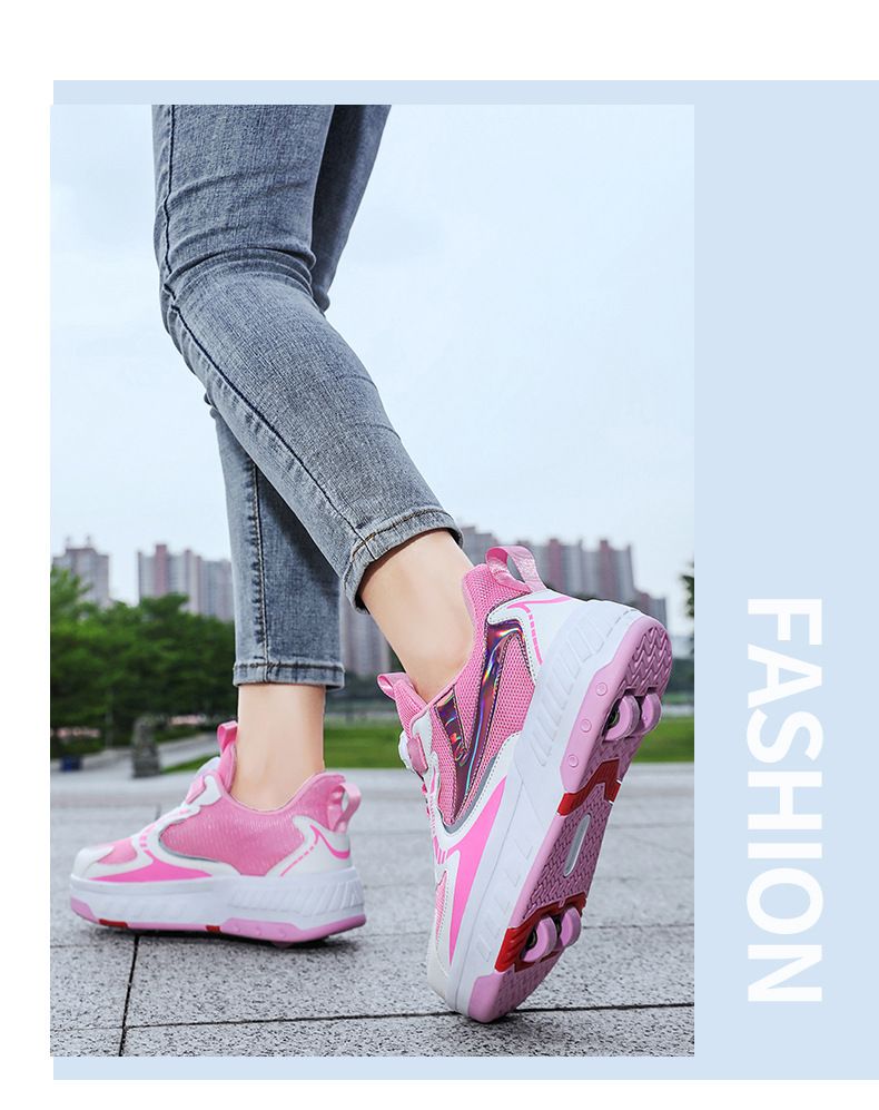 Patines de ruedas de cuatro ruedas para madres y niños, patines de ruedas para niños, patines de ruedas para estudiantes, deformación de contracción invisible_voghion.com