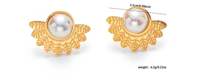 Dreiteiliges Set aus Edelstahlschmuck im Barockstil, Perlen, Blättern aus Titanstahl, Halsketten, Ringen und Ohrringen_voghion.com