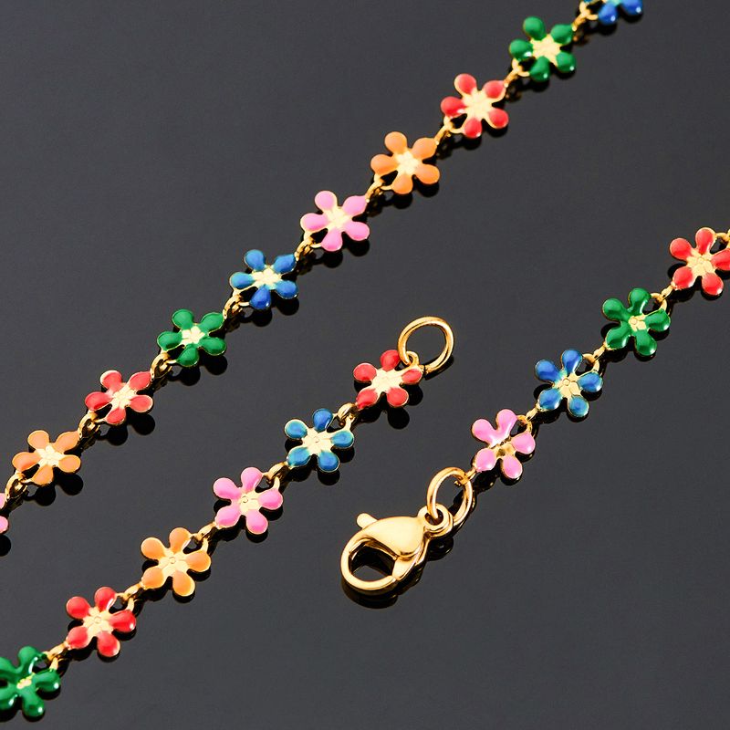 2025 Nuovi arrivi Smalto Margherita Charm Catena Acciaio inossidabile Collana Fatto a mano Dolce Piccoli fiori Link per la creazione di gioielli da donna_voghion.com