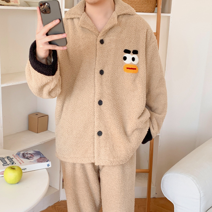 Pyjama demi-flanelle pour femmes avec des visages souriants, célébrités Internet décontractées d'hiver, boutons en velours épais pour hommes et femmes,_voghion.com