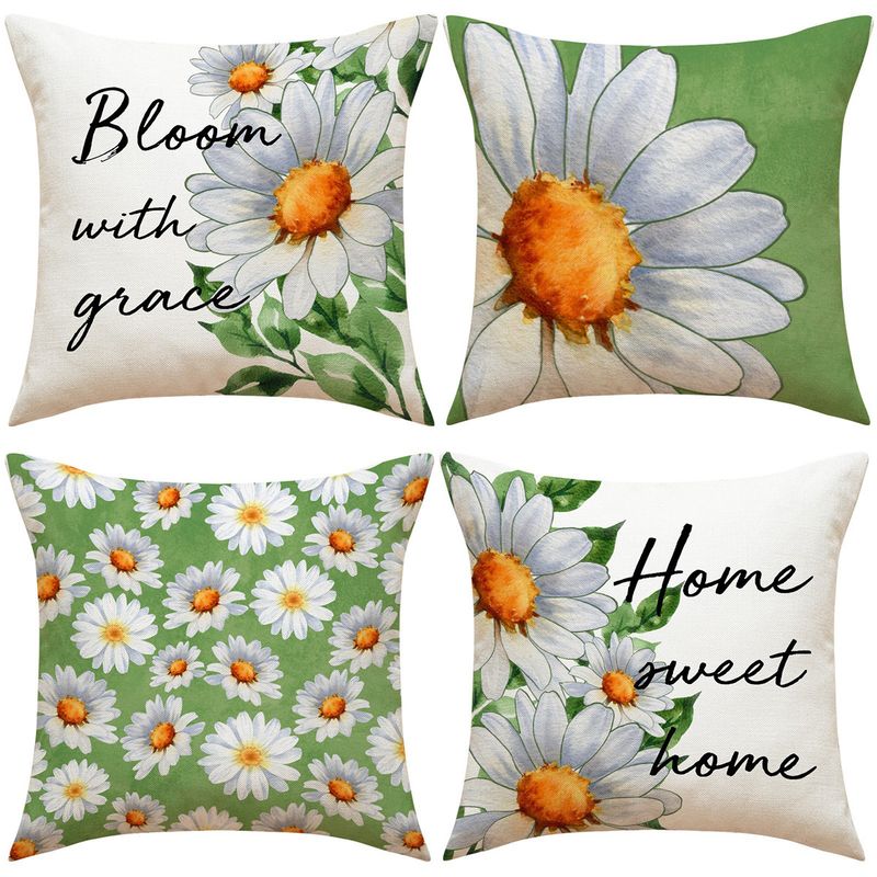 Federa per cuscino con motivo a margherita primaverile, per soggiorno, camera da letto, divano, federa decorativa_voghion.com