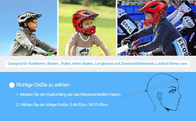 ROCKBROS Fahrrad Kinderhelm Integralhelm Schutzhelm Antischweiß Trennbar 48-58CM_voghion.com