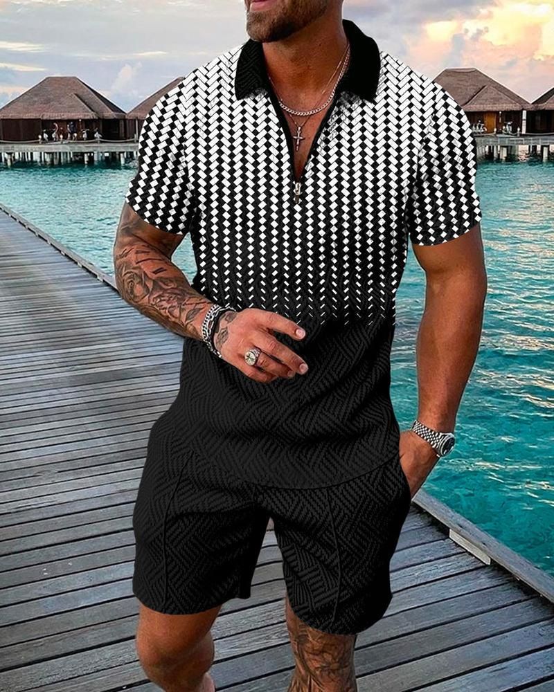 Polo da uomo con cerniera alla moda, abito a maniche corte, abito casual da spiaggia con stampa 3D_voghion.com