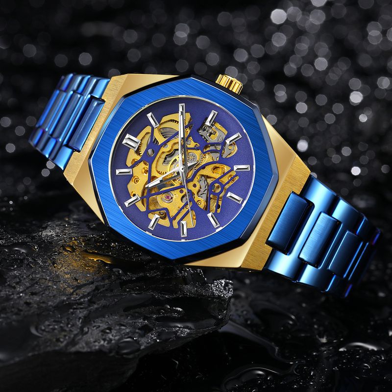 Montre mécanique automatique squelette tendance pour homme avec fonction heure universelle, boîtier en acier inoxydable de 41 mm, verre minéral, bracelet en alliage_voghion.com