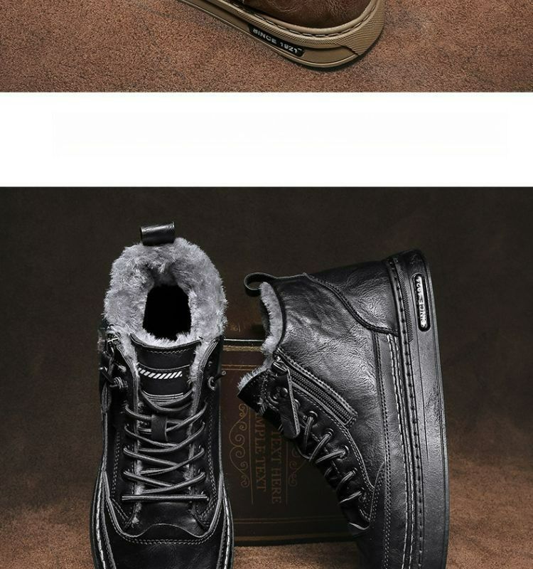 Herren Samt Warme Verdickte Schneestiefel High-Top Schuhe Winter Baumwollschuhe Pelz Integrierte Wasserdichte Und Rutschfeste Baumwollstiefel_voghion.com