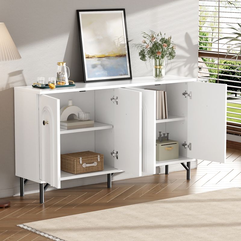 Credenza Weiß 140cm Mit 4 Türen, 3D-Bogenfront, Verstellbaren Böden_voghion.com