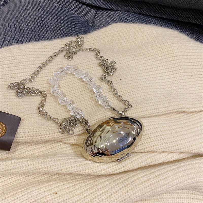 shoulder bag silver shell bag mouth red bag crystal chain bag small bag women's bag trendy fashion_voghion.com