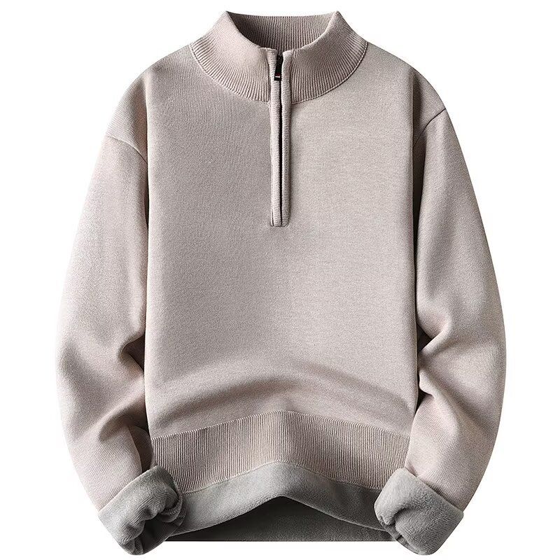 Men's Half-Zip Fleece Sweater - Winter Thermal Knit Pullover With Soft Lining, Comfortable Semi-Turtle Neck, Relaxed Fit For Casual Wear_voghion.com
