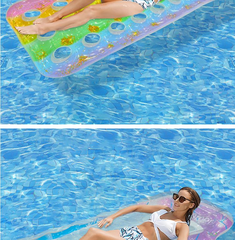 Shimmer Mermaid Tail Inflatable Lounger - Breathable Mesh Floating Bed With Pillow (Eco-Friendly PVC 180cm Quick-Dry & Portable For Pool/Beach)_voghion.com