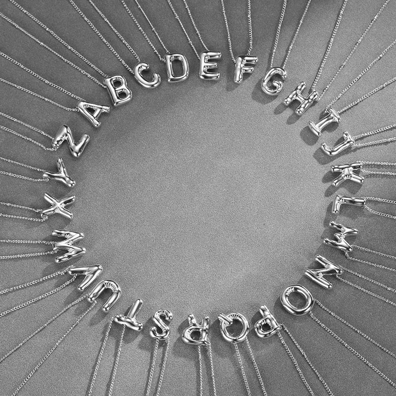 2025 Nei Ukomm Party Ballon Bubble Alphabet Buschtaf Anhänger Halskette fir Fraen Sier Faarf Edelstahl Initialen Numm Personnaliséiert_voghion.com