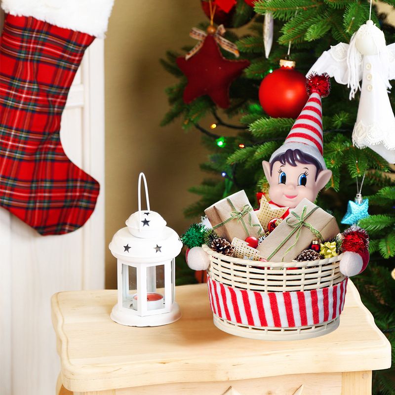 Golden Decoration Supplies Basket Snack Box Red Green Christmas Elf Candy Jar_voghion.com