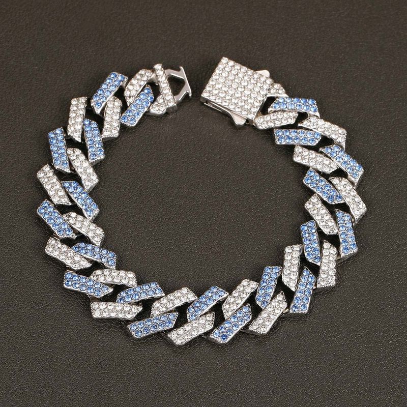 Collana con catena cubana intarsiata con diamanti blu bicolore da uomo, design unico, bracciale hip-hop alla moda_voghion.com