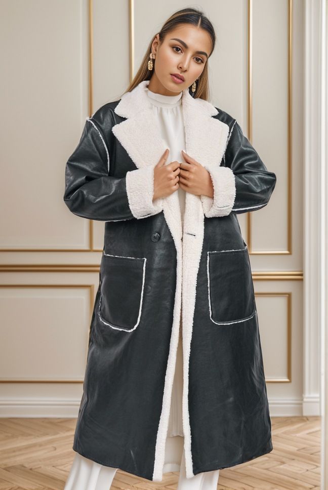 Women's Clothing autumn and winter long casual leather material, plush and thickened windbreaker, loose and fashionable leather jacket_voghion.com