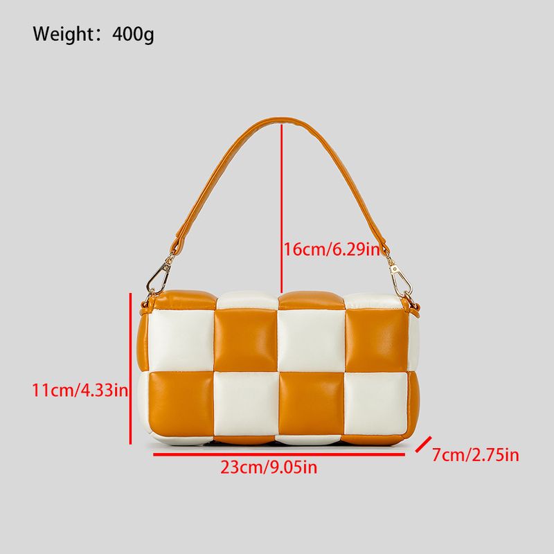 Borsa a tracolla con patta a scacchiera da donna, borsa a cuscino a cubo soffice e soffice, borsa da donna in PU con colori coordinati_voghion.com