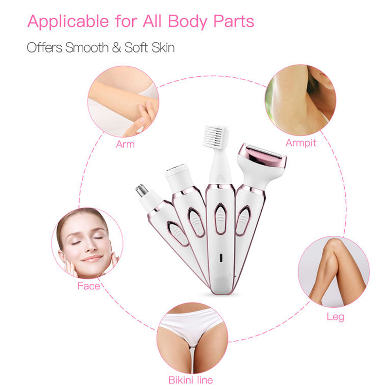 4 i 1 multifunktion kvinnor Ansiktsrengöringsborste Lady Epilator Elektrisk borttagningstrimmer Hemma hår Ansiktsborttagare hine_voghion.com