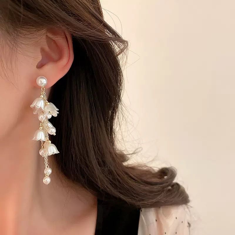 Sølvnåleformet perleblomst fransk design sans koreansk enkel og alsidig personlig ørering til kvinder_voghion.com