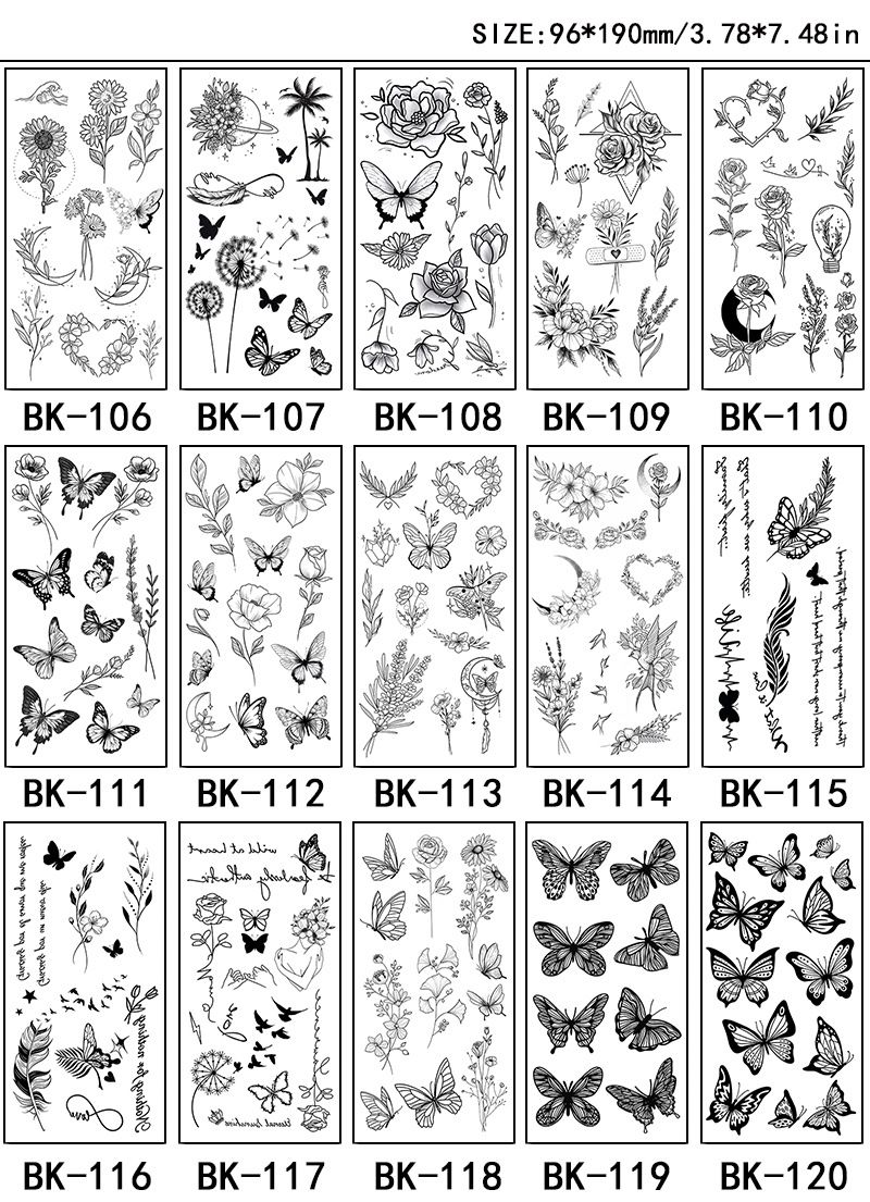 Adesivi esclusivi per tatuaggi con fiori a schizzo Adesivi per tatuaggi con fiori a schizzo Tatuaggio con fiori in bianco e nero_voghion.com